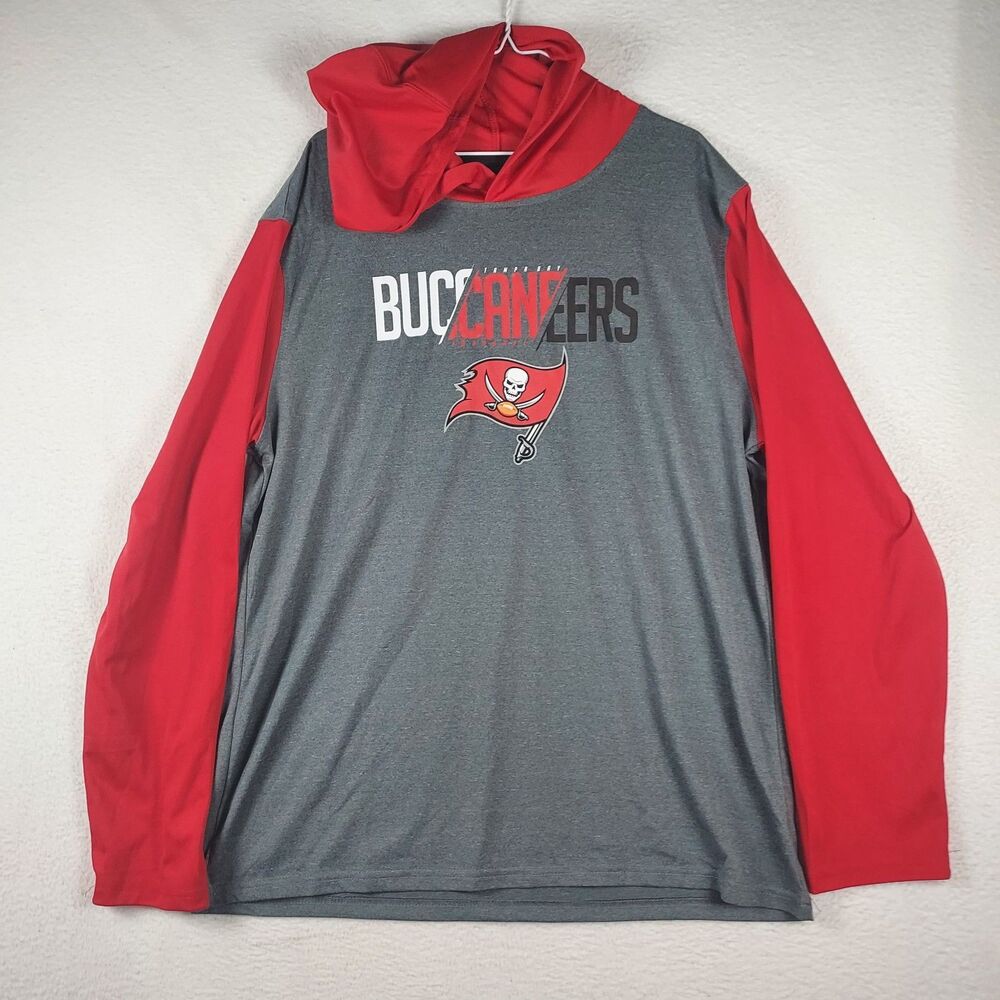 NFL Tampa Bay Buccaneers Mens XL Hooded Long Sleeve Gray Red Team Apparel